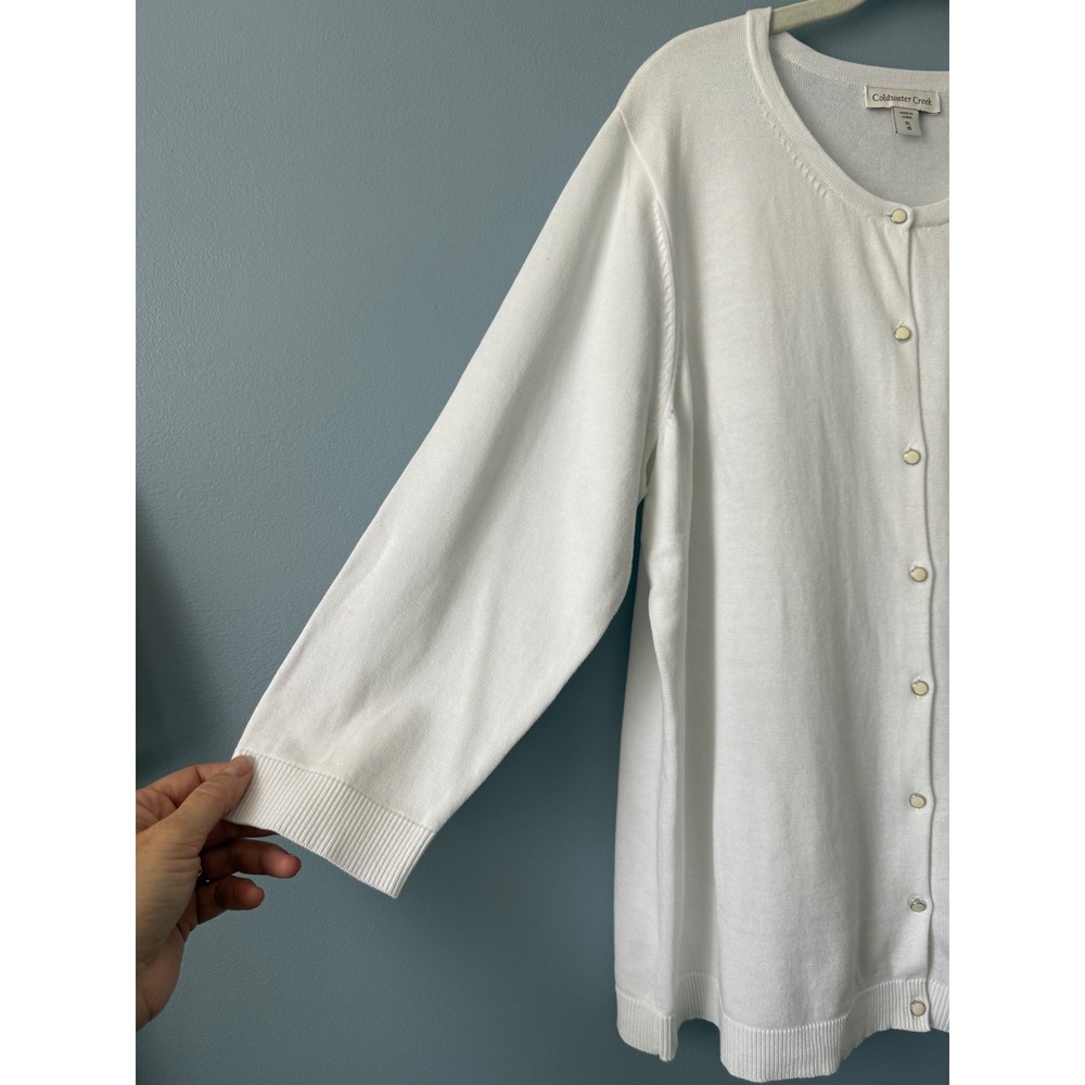 NWT Women's Coldwater Creek White Cotton Classic Cardigan 3/4 Sleeves Size XLarg - Picture 2 of 11